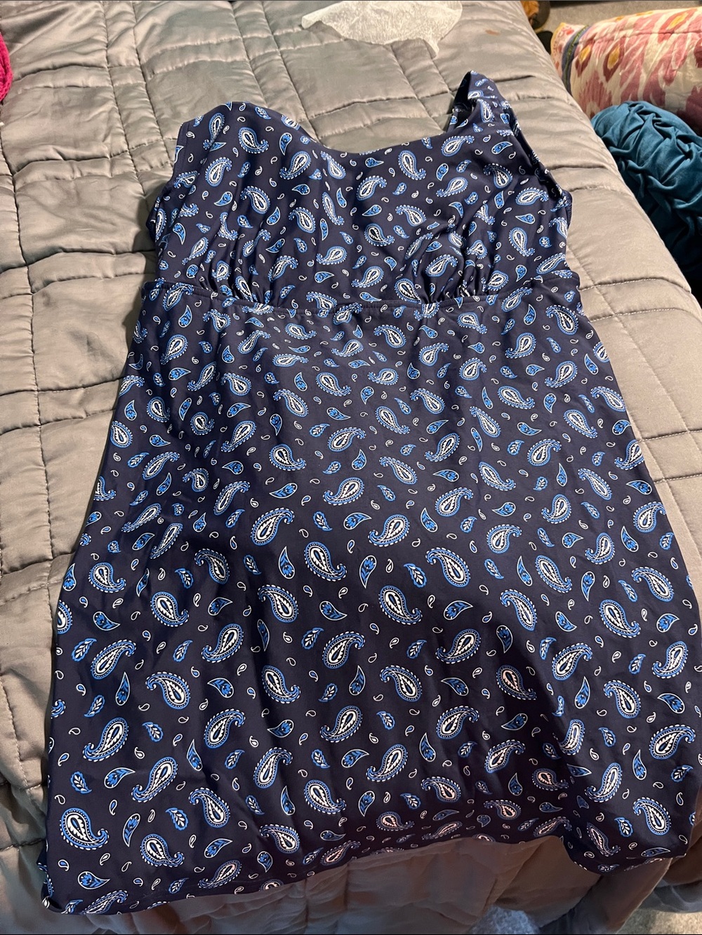 Lands' End Navy Blue Paisley Swimwear Top